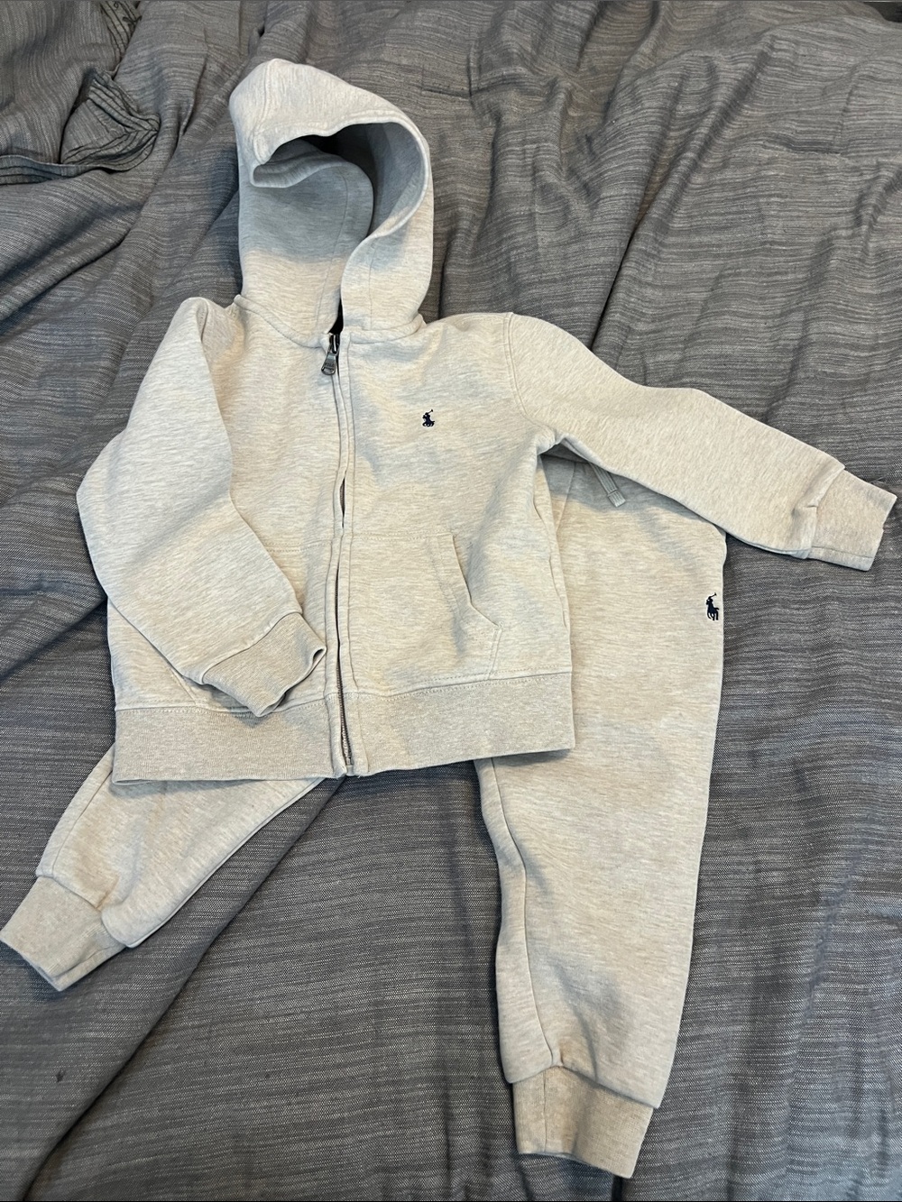 Polo by Ralph Lauren Heather Gray Hooded Zip Sweatshirt Set with Navy Tag